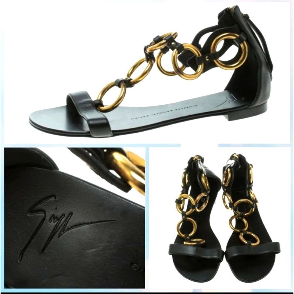 Giuseppe Zanotti Gold Chain Leather flat sandals